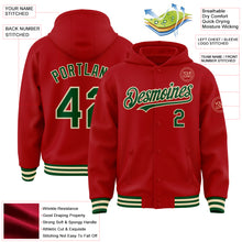 Загрузить изображение в средство просмотра галереи, Custom Red Green-Cream Bomber Full-Snap Varsity Letterman Hoodie Jacket