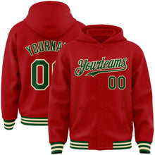 Загрузить изображение в средство просмотра галереи, Custom Red Green-Cream Bomber Full-Snap Varsity Letterman Hoodie Jacket