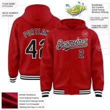Load image into Gallery viewer, Custom Red Black-White Bomber Full-Snap Varsity Letterman Hoodie Jacket