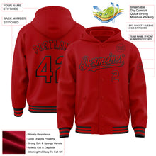 Загрузить изображение в средство просмотра галереи, Custom Red Black Bomber Full-Snap Varsity Letterman Hoodie Jacket
