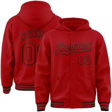 Загрузить изображение в средство просмотра галереи, Custom Red Black Bomber Full-Snap Varsity Letterman Hoodie Jacket