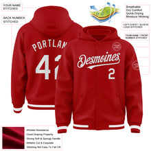 Загрузить изображение в средство просмотра галереи, Custom Red White Bomber Full-Snap Varsity Letterman Hoodie Jacket