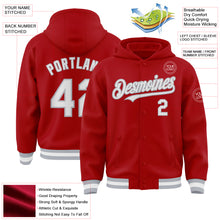 Загрузить изображение в средство просмотра галереи, Custom Red White-Gray Bomber Full-Snap Varsity Letterman Hoodie Jacket