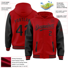 Загрузить изображение в средство просмотра галереи, Custom Red Black Bomber Full-Snap Varsity Letterman Two Tone Hoodie Jacket