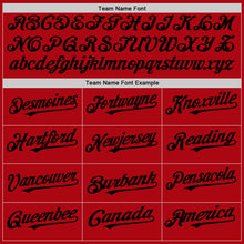 Загрузить изображение в средство просмотра галереи, Custom Red Black Bomber Full-Snap Varsity Letterman Two Tone Hoodie Jacket