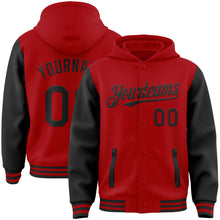 Загрузить изображение в средство просмотра галереи, Custom Red Black Bomber Full-Snap Varsity Letterman Two Tone Hoodie Jacket