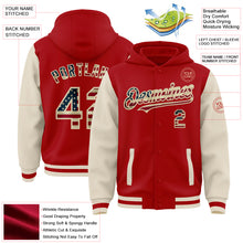 Load image into Gallery viewer, Custom Red Vintage USA Flag-Cream Bomber Full-Snap Varsity Letterman Two Tone Hoodie Jacket