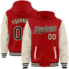 Загрузить изображение в средство просмотра галереи, Custom Red Black-Cream Bomber Full-Snap Varsity Letterman Two Tone Hoodie Jacket