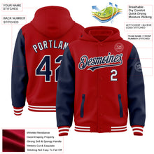 Загрузить изображение в средство просмотра галереи, Custom Red Navy-White Bomber Full-Snap Varsity Letterman Two Tone Hoodie Jacket