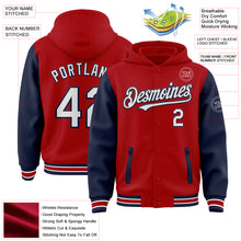 Загрузить изображение в средство просмотра галереи, Custom Red White-Navy Bomber Full-Snap Varsity Letterman Two Tone Hoodie Jacket