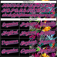 Загрузить изображение в средство просмотра галереи, Custom Black Pink-Light Blue Tropical Palm Leaves 3D Pattern Design Bomber Full-Snap Varsity Letterman Hoodie Jacket