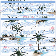 Laden Sie das Bild in den Galerie-Viewer, Custom White Light Blue Tropical Hawaii Palm Trees 3D Bomber Full-Snap Varsity Letterman Hoodie Jacket