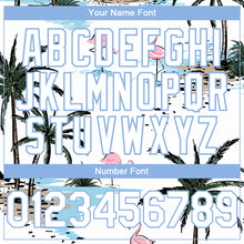 Laden Sie das Bild in den Galerie-Viewer, Custom White Light Blue Tropical Hawaii Palm Trees 3D Bomber Full-Snap Varsity Letterman Hoodie Jacket