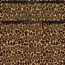 Laden Sie das Bild in den Galerie-Viewer, Custom Brown Black-Old Gold Leopard Print 3D Pattern Design Bomber Full-Snap Varsity Letterman Hoodie Jacket