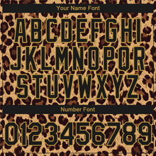 Laden Sie das Bild in den Galerie-Viewer, Custom Brown Black-Old Gold Leopard Print 3D Pattern Design Bomber Full-Snap Varsity Letterman Hoodie Jacket
