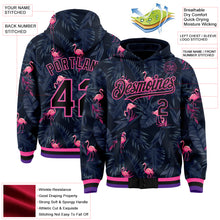 Laden Sie das Bild in den Galerie-Viewer, Custom Black Pink Flamingo 3D Pattern Design Bomber Full-Snap Varsity Letterman Hoodie Jacket