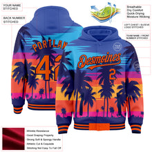 Charger l'image dans la galerie, Custom Royal Orange-Navy Tropical Hawaii Palm Trees 3D Bomber Full-Snap Varsity Letterman Hoodie Jacket