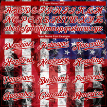 Laden Sie das Bild in den Galerie-Viewer, Custom White Royal-Red American Flag Fashion 3D Bomber Full-Snap Varsity Letterman Hoodie Jacket