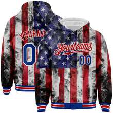 Laden Sie das Bild in den Galerie-Viewer, Custom White Royal-Red American Flag Fashion 3D Bomber Full-Snap Varsity Letterman Hoodie Jacket