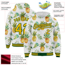 Charger l'image dans la galerie, Custom White Gold-Green Tropical Hawaii Fruit Pineapple 3D Bomber Full-Snap Varsity Letterman Hoodie Jacket