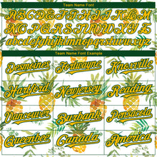 Charger l'image dans la galerie, Custom White Gold-Green Tropical Hawaii Fruit Pineapple 3D Bomber Full-Snap Varsity Letterman Hoodie Jacket