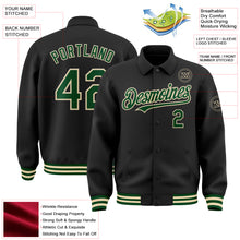 Load image into Gallery viewer, Custom Black Green-Cream Bomber Full-Snap Varsity Letterman Lapel Collar Byron Jacket