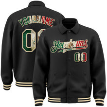 Load image into Gallery viewer, Custom Black Vintage Mexican Flag-Cream Bomber Full-Snap Varsity Letterman Lapel Collar Byron Jacket