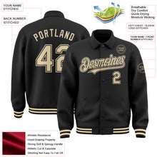 Load image into Gallery viewer, Custom Black Cream Bomber Full-Snap Varsity Letterman Lapel Collar Byron Jacket