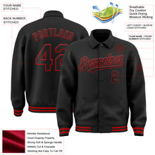 Load image into Gallery viewer, Custom Black Red Bomber Full-Snap Varsity Letterman Lapel Collar Byron Jacket