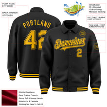 Load image into Gallery viewer, Custom Black Gold Bomber Full-Snap Varsity Letterman Lapel Collar Byron Jacket