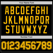 Load image into Gallery viewer, Custom Black Gold Bomber Full-Snap Varsity Letterman Lapel Collar Byron Jacket