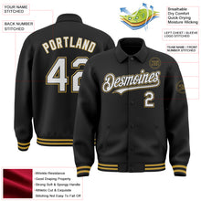 Загрузить изображение в средство просмотра галереи, Custom Black White-Old Gold Bomber Full-Snap Varsity Letterman Lapel Collar Byron Jacket