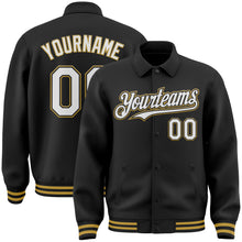 Загрузить изображение в средство просмотра галереи, Custom Black White-Old Gold Bomber Full-Snap Varsity Letterman Lapel Collar Byron Jacket