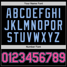 Load image into Gallery viewer, Custom Black Pink-Light Blue Bomber Full-Snap Varsity Letterman Lapel Collar Byron Jacket