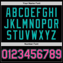 Load image into Gallery viewer, Custom Black Pink-Aqua Bomber Full-Snap Varsity Letterman Lapel Collar Byron Jacket