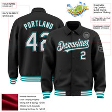 Загрузить изображение в средство просмотра галереи, Custom Black White-Teal Bomber Full-Snap Varsity Letterman Lapel Collar Byron Jacket