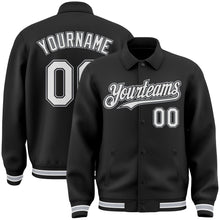 Загрузить изображение в средство просмотра галереи, Custom Black White-Gray Bomber Full-Snap Varsity Letterman Lapel Collar Byron Jacket