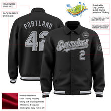 Load image into Gallery viewer, Custom Black Gray-White Bomber Full-Snap Varsity Letterman Lapel Collar Byron Jacket