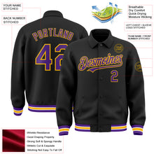 Загрузить изображение в средство просмотра галереи, Custom Black Purple-Gold Bomber Full-Snap Varsity Letterman Lapel Collar Byron Jacket