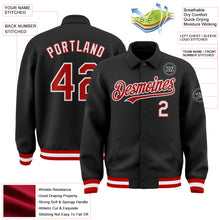 Load image into Gallery viewer, Custom Black Red-White Bomber Full-Snap Varsity Letterman Lapel Collar Byron Jacket