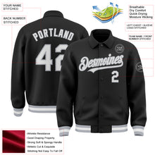 Загрузить изображение в средство просмотра галереи, Custom Black White-Gray Bomber Full-Snap Varsity Letterman Lapel Collar Byron Jacket