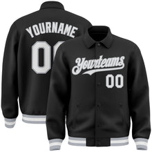 Загрузить изображение в средство просмотра галереи, Custom Black White-Gray Bomber Full-Snap Varsity Letterman Lapel Collar Byron Jacket