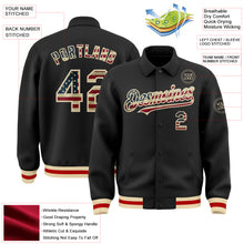 Laden Sie das Bild in den Galerie-Viewer, Custom Black Vintage USA Flag Cream-Red Bomber Full-Snap Varsity Letterman Lapel Collar Byron Jacket
