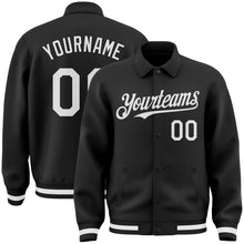 Загрузить изображение в средство просмотра галереи, Custom Black White Bomber Full-Snap Varsity Letterman Lapel Collar Byron Jacket
