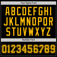 Load image into Gallery viewer, Custom Black Gold Bomber Full-Snap Varsity Letterman Lapel Collar Byron Jacket