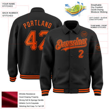 Load image into Gallery viewer, Custom Black Orange Bomber Full-Snap Varsity Letterman Lapel Collar Byron Jacket
