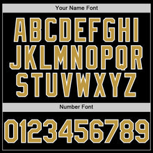 Load image into Gallery viewer, Custom Black Old Gold-White Bomber Full-Snap Varsity Letterman Two Tone Lapel Collar Byron Jacket