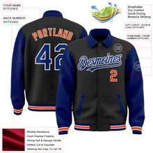 Загрузить изображение в средство просмотра галереи, Custom Black Royal-Orange Bomber Full-Snap Varsity Letterman Two Tone Lapel Collar Byron Jacket