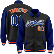 Загрузить изображение в средство просмотра галереи, Custom Black Royal-Orange Bomber Full-Snap Varsity Letterman Two Tone Lapel Collar Byron Jacket