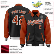 Загрузить изображение в средство просмотра галереи, Custom Black Texas Orange-White Bomber Full-Snap Varsity Letterman Two Tone Lapel Collar Byron Jacket
